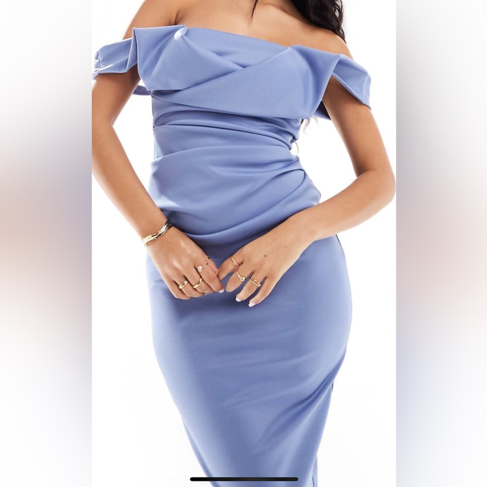 ASOS Square Neck Blue Ruched MIDI Dress